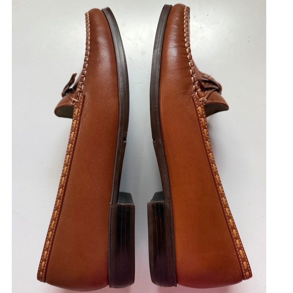 G.H. Bass Romana Cognac Leather Whipstitch Bow Loafers 9.5M Made in Brazil